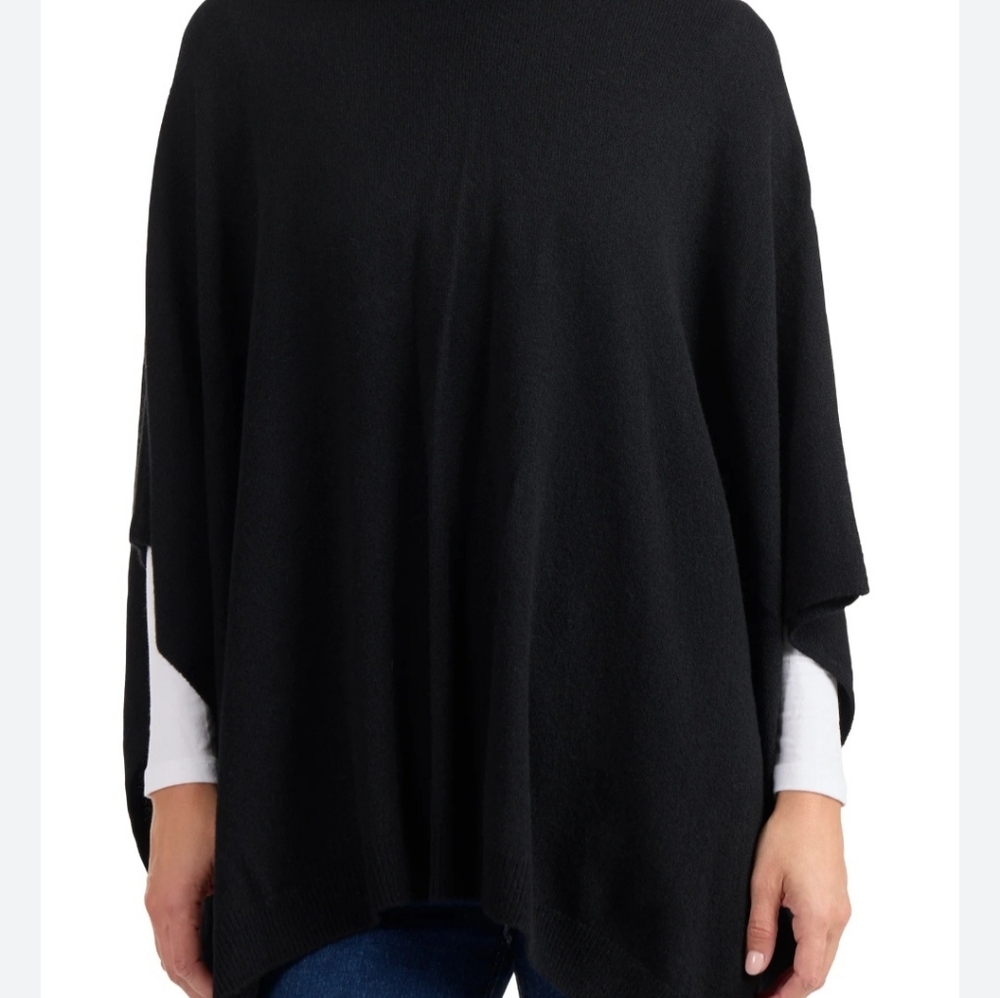 Amicale Cashmere Funnel Neck Cashmere Poncho Black - Picture 3 of 9